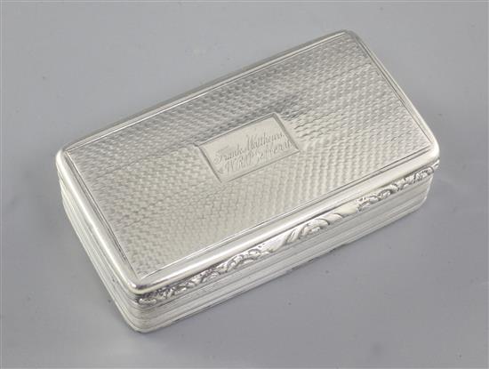 A William IV silver snuff box, by Taylor & Perry, Length 88mm Weight: 3oz/94grms